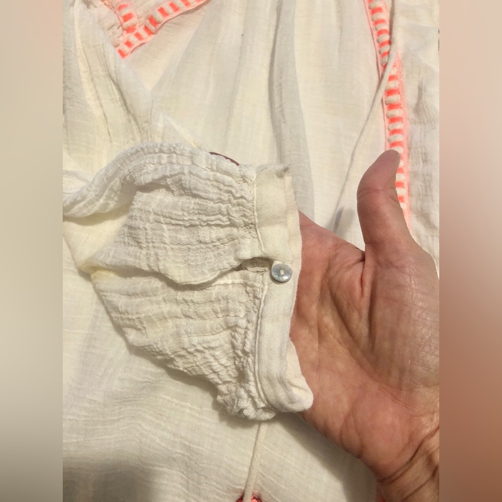 Zara White Boho Beach Sheer Swim Cover Up Long Sleeve top Shirt Orange Tassels - Picture 6 of 10